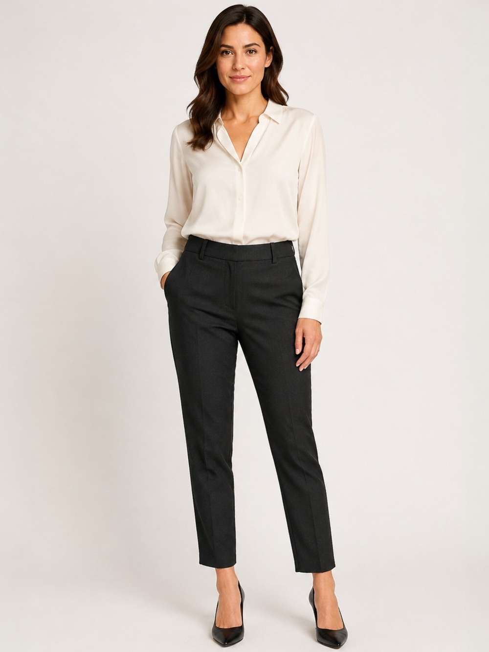H&M Dark Charcoal Slim Fit Ankle-Length Cigarette Trousers Size 10